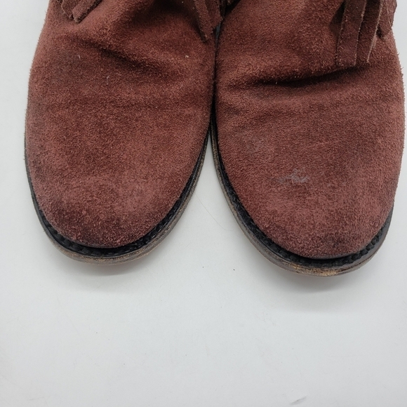 FREEBIRD women US 8 burgundy mules braid fringe suede stacked block heel leather - Picture 9 of 13
